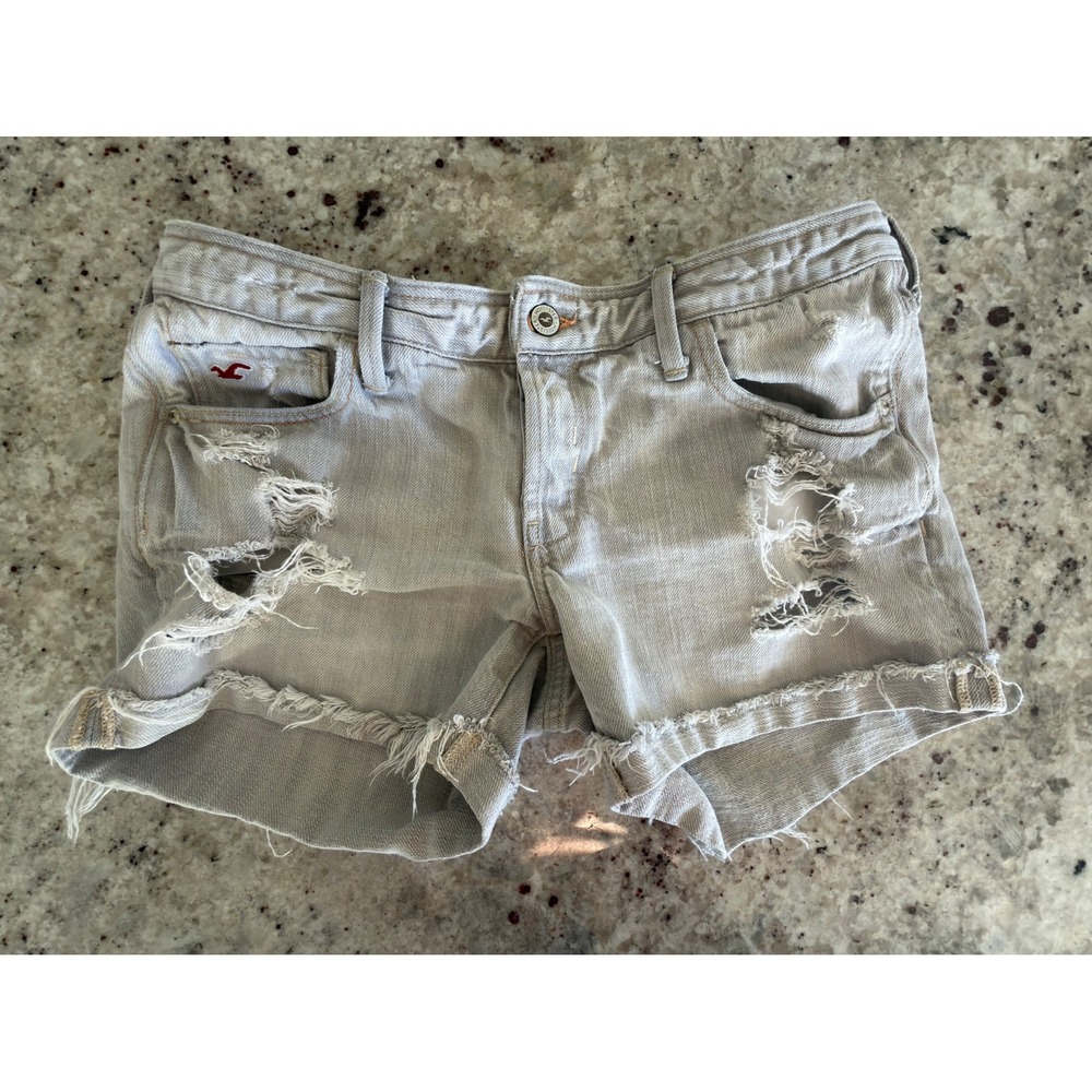 Hollister Size 7 (W28) Gray‎ Distressed Denim Shorts